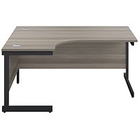 Jemini 1800mm Corner Desk, Left Hand, Black Single Upright Cantilever Legs, Grey Oak