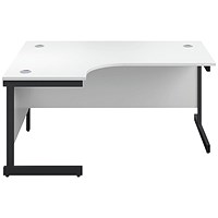 Jemini 1800mm Corner Desk, Left Hand, Black Single Upright Cantilever Legs, White