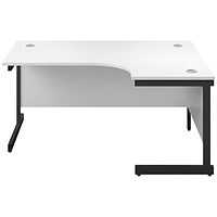 Jemini 1800mm Corner Desk, Right Hand, Black Single Upright Cantilever Legs, White