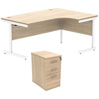 Astin 1600mm Corner Desk with 3 Drawer Desk High Pedestal, Right Hand, White Cantilever Leg, Oak