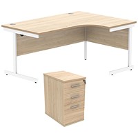Astin 1600mm Corner Desk with 3 Drawer Desk High Pedestal, Right Hand, White Cantilever Leg, Oak Astin 1600mm Corner Desk with 3 Drawer Desk High Pedestal, Right Hand, White Cantilever Leg, Oak