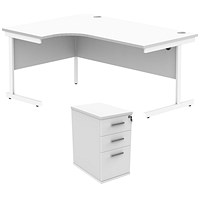 Astin 1600mm Corner Desk with 3 Drawer Desk High Pedestal, Left Hand, White Cantilever Leg, White