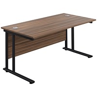 Jemini 1600mm Rectangular Desk, Black Double Upright Cantilever Legs, Walnut