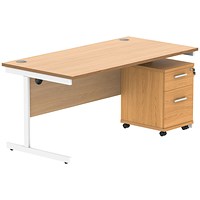 Astin 1600mm Rectangular Desk with 2 Drawer Mobile Pedestal, White Cantilever Legs, Beech