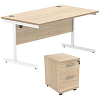 Astin 1600mm Rectangular Desk with 2 Drawer Mobile Pedestal, Silver Cantilever Legs, Oak