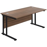 Jemini 1800mm Rectangular Desk, Black Double Upright Cantilever Legs, Walnut