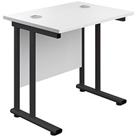 Jemini 800mm Slim Rectangular Desk, Black Double Upright Cantilever Legs, White