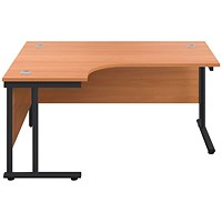 Jemini 1600mm Corner Desk, Left Hand, Black Double Upright Cantilever Legs, Beech