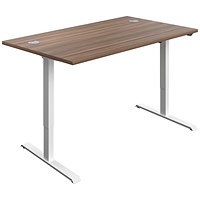 Jemini Economy Sit-Stand Desk, White Leg, 1400mm, Walnut Top