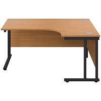 Jemini 1600mm Corner Desk, Right Hand, Black Double Upright Cantilever Legs, Oak