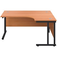 Jemini 1800mm Corner Desk, Right Hand, Black Double Upright Cantilever Legs, Beech