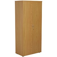 First Tall Wooden Storage Cupboard, 4 Shelves, 1800mm High, Oak