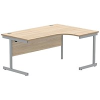 Polaris 1600mm Corner Desk, Right Hand, Silver Cantilever Legs, Oak