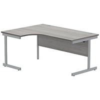 Polaris 1600mm Corner Desk, Left Hand, Silver Cantilever Leg, Grey Oak