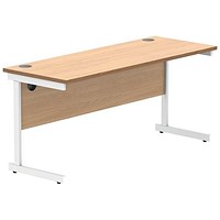 Polaris 1600mm Slim Rectangular Desk, White Cantilever Leg, Beech