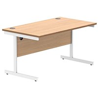 Polaris 1400mm Rectangular Desk, White Cantilever Leg, Beech