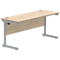 Polaris 1600mm Slim Rectangular Desk, Silver Cantilever Leg, Oak