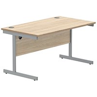 Polaris 1400mm Rectangular Desk, Silver Cantilever Leg, Oak