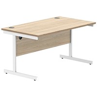 Polaris 1400mm Rectangular Desk, White Cantilever Leg, Oak