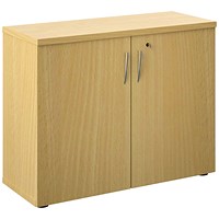 Avior Executive Low Wooden Cupboard, 2 Shelves, 800mm High, Oak