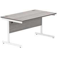 Polaris 1400mm Rectangular Desk, White Cantilever Leg, Grey Oak