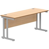 Polaris 1600mm Slim Rectangular Desk, Silver Cantilever Leg, Beech