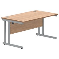 Polaris 1400mm Rectangular Desk, Silver Cantilever Leg, Beech