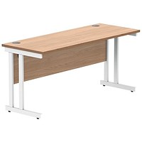 Polaris 1600mm Slim Rectangular Desk, White Cantilever Leg, Beech