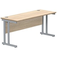 Polaris 1600mm Slim Rectangular Desk, Silver Cantilever Leg, Oak