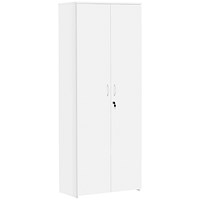 Serrion Premium Extra Tall Wooden Cupboard, 4 Shelves, 2000mm High, White