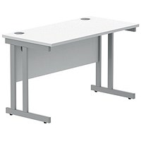 Polaris 1200mm Slim Rectangular Desk, Silver Cantilever Leg, White