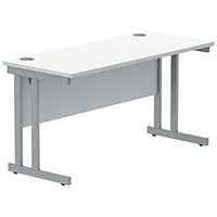 Polaris 1400mm Slim Rectangular Desk, Silver Cantilever Leg, White