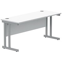 Polaris 1600mm Slim Rectangular Desk, Silver Cantilever Leg, White