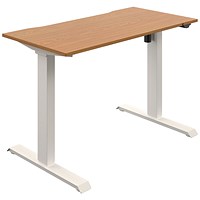 Okoform Height-Adjustable Heated Slim Desk, White Leg, 1200mm, Oak