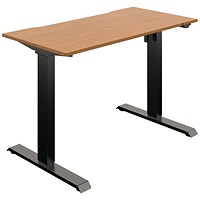 Okoform Height-Adjustable Heated Slim Desk, Black Leg, 1200mm, Oak