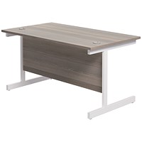 Jemini Rectangular Desk, 1200mm Wide, White Cantilever Legs, Grey Oak