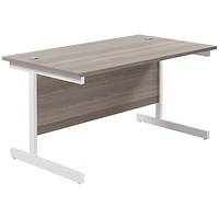 Jemini Rectangular Desk, 1400mm Wide, White Cantilever Legs, Grey Oak