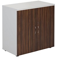 Jemini Two-Tone Low Wooden Cupboard, 1 Shelf, 800mm High, Walnut and White