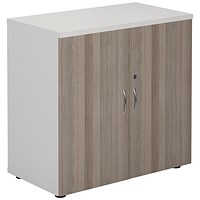Jemini Two Tone Low Wooden Cupboard, 1 Shelf, 800mm High, White and Grey Oak