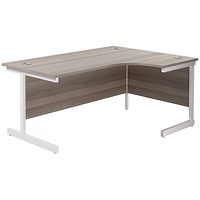 Jemini 1600mm Corner Desk, Right Hand, White Cantilever Legs, Grey Oak