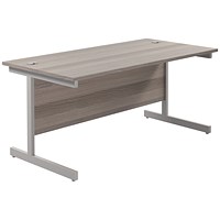 Jemini Rectangular Desk, 1600mm Wide, Silver Cantilever Legs, Grey Oak