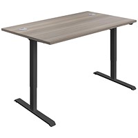 Serrion Economy Sit-Stand Desk, Black Leg, 1200mm, Grey Oak Top