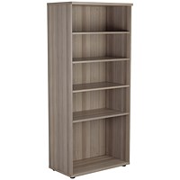 Jemini Tall Bookcase, 4 Shelves, 1800mm High, Grey Oak