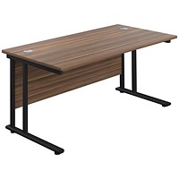 Jemini 1200mm Rectangular Desk, Black Double Upright Cantilever Legs, Walnut