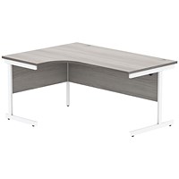 Astin 1600mm Corner Desk, Left Hand, White Cantilever Legs, Grey Oak