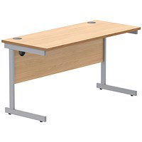 Astin 1400mm Slim Rectangular Desk, Silver Cantilever Legs, Beech