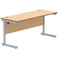 Astin 1600mm Slim Rectangular Desk, Silver Cantilever Legs, Beech