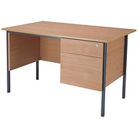 Jemini Intro 1200mm Rectangular Desk with attached 2-Drawer Pedestals, Black Straight Legs, Beech