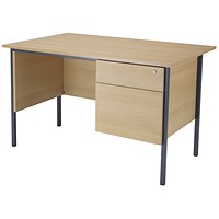 Jemini Intro 1200mm Rectangular Desk with attached 2-Drawer Pedestals, Black Straight Legs, Oak