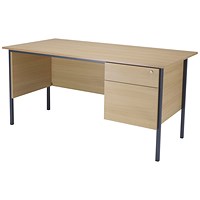 Jemini Intro 1500mm Rectangular Desk with attached 2-Drawer Pedestals, Black Straight Legs, Oak